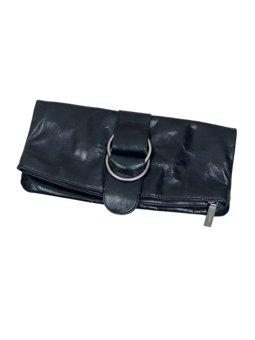 Hobo International Leather Foldover Metal Ring Madeline Clutch Purse